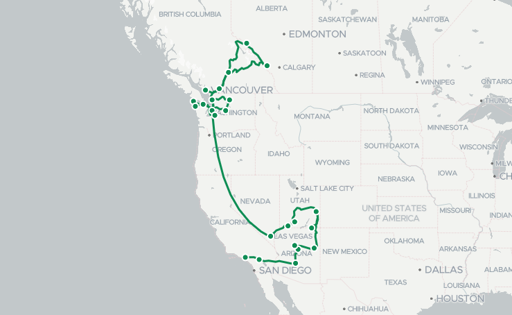 amazing world trip itinerary - north america map